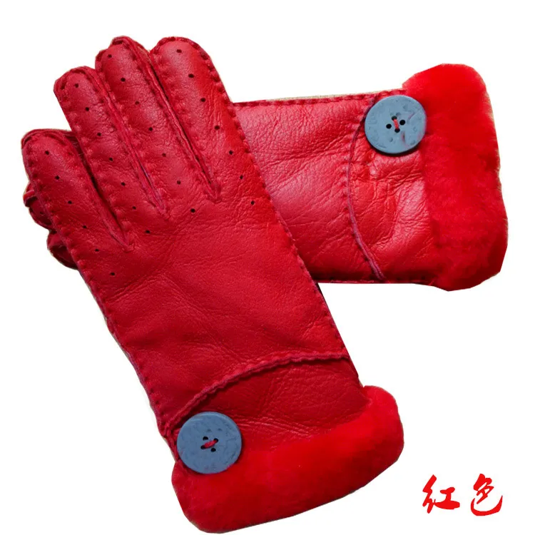 

Lady Winter Warm Gloves Girls Genuine Leather Mittens Students Fur Lining Sheepskin Mittens Warm Casual Guantes Luva B-9312