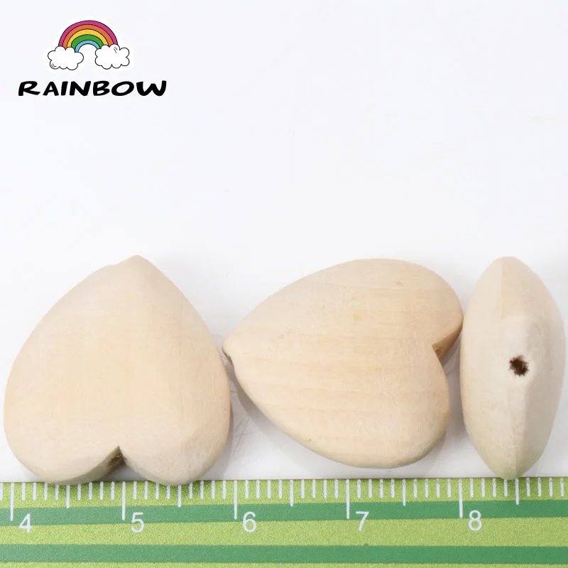 Natural Wood Color Heart Wooden Material Spacer Beads For Kids Jewelry Making 20x21mm 10 pcs