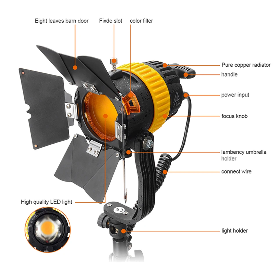 ALUMOTECH 50W LED High CRI 5500/3200K Portable Spotlight For Camera Video Photography Studio Support Continuous Lighting