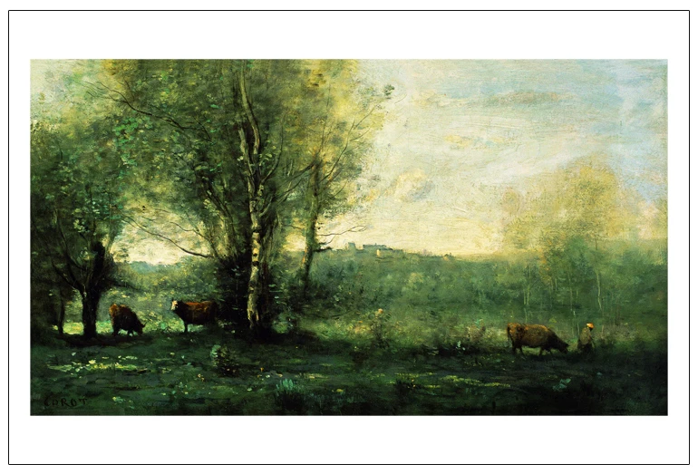 wall art posters canvas painting Print picture Imagich Top 100 prints 3 Cows Beside a River  By Jean Baptiste Camille Corot