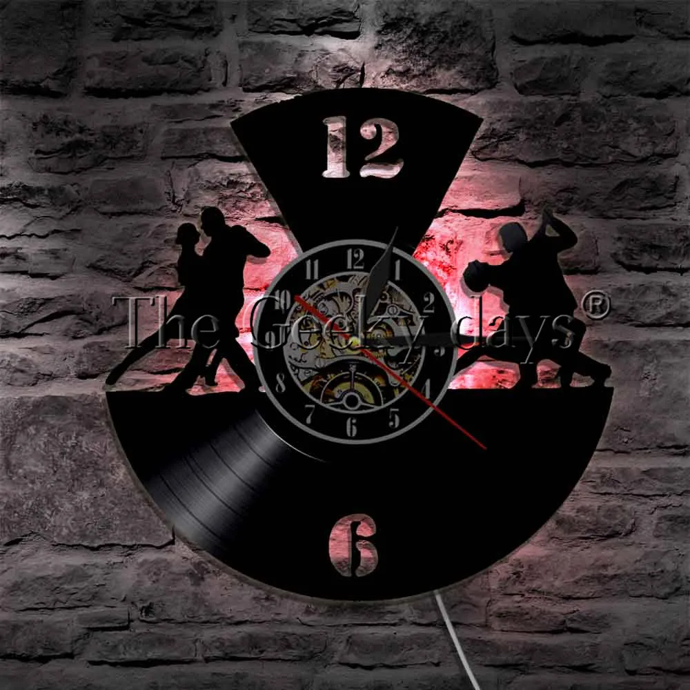 

Ballroom Dancing Tango Double Dance Vinyl Record Wall Clock With LED illumination Romance Dancing Couples LED Night Lamp