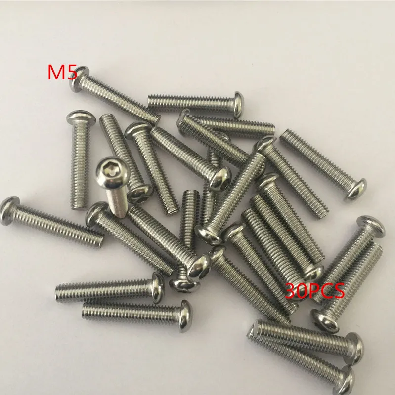 30pcs/Lot Metric Thread M5*6/8/10/12/14/16/18/20/25/30/35/40/45-70mm 304 Stainless Steel Button Head Hex Socket Cap Screws Bolts