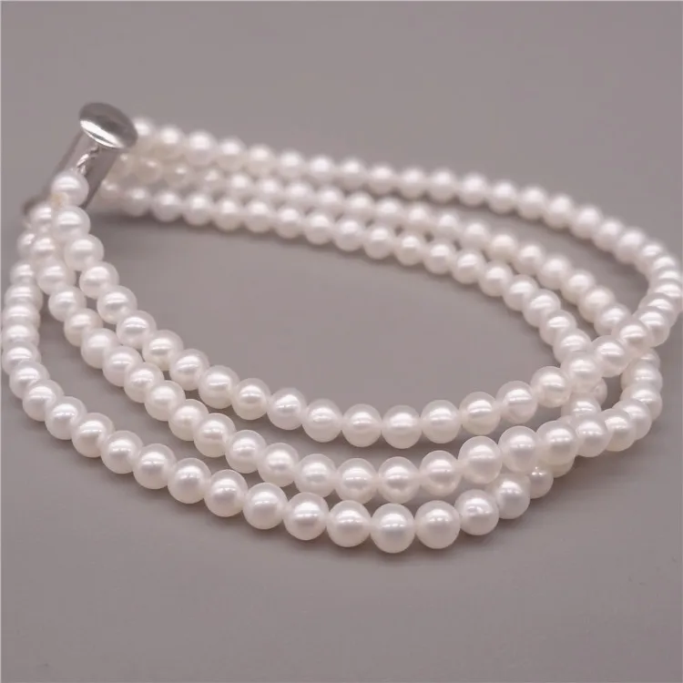 Eternal wedding Women Gift word 925 Sterling  real Natural light circle to multilayer Pearl Bracelet 5-6mm pearl bra