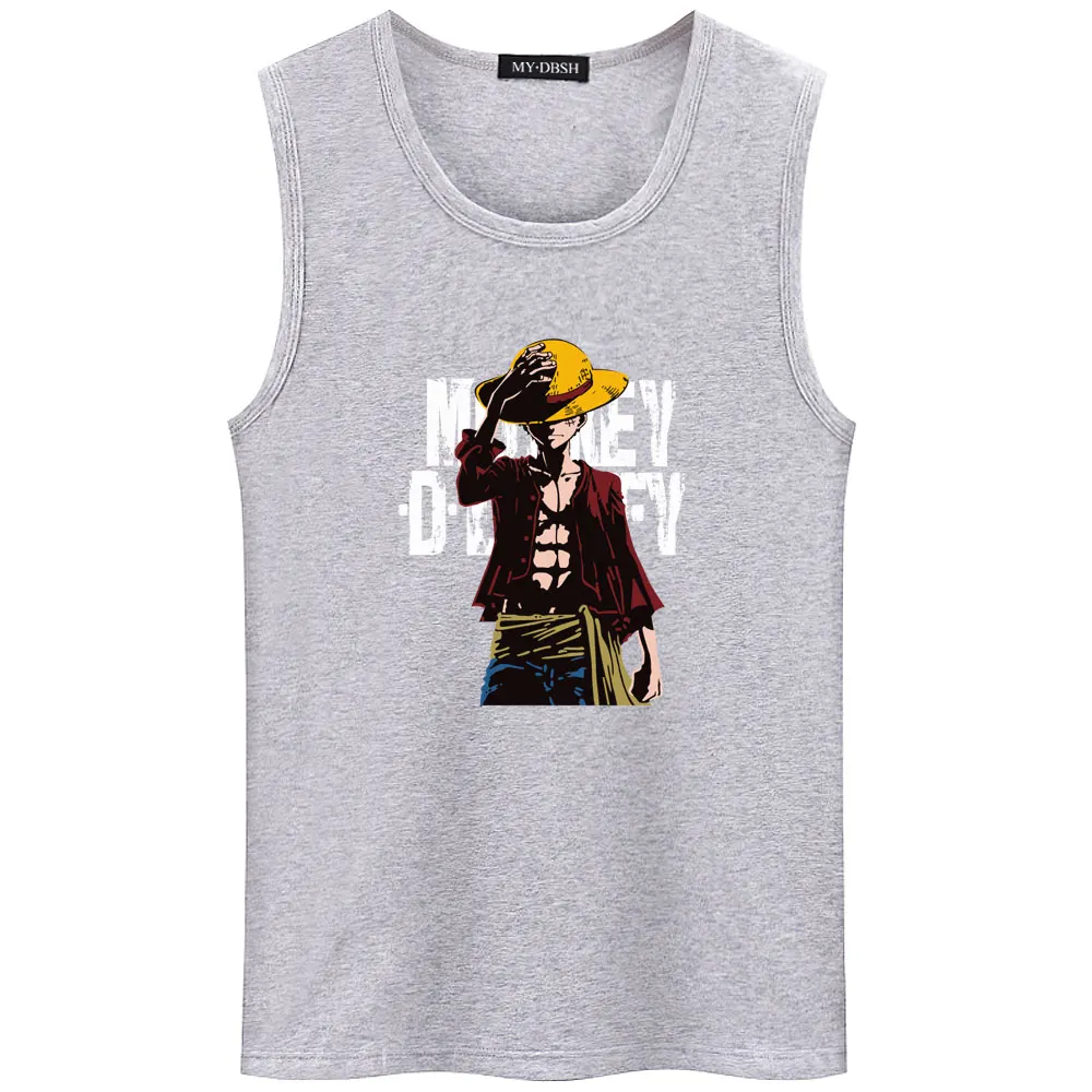 Hot Anime One Piece Monkey.D.Luffy Cartoon Cotton High Quality Undershirt Bodybuilding Fitness Sleeveless Vest Mens Tank Tops