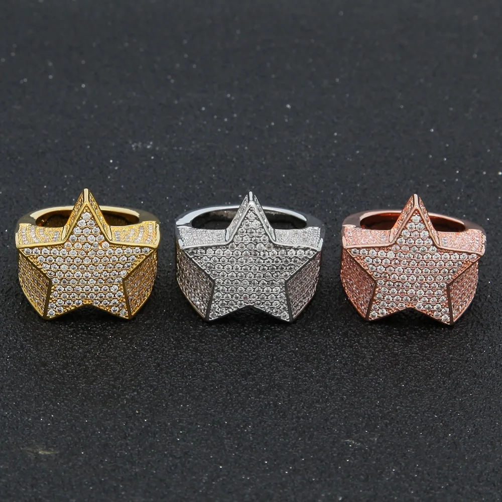 UWIN Ice Out Star Rings Gold Silver Color Full Iced Cubic Zirconia Hip Hop Ring Fashion Jewelry For Men And Women Drop Shipping