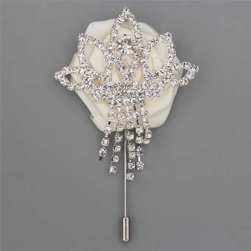 2018 New Silver Diamond Bling Crown Diamond Groom Boutonniere Wedding Prom Corsage Pin brooch Wedding boutonniere XH1793