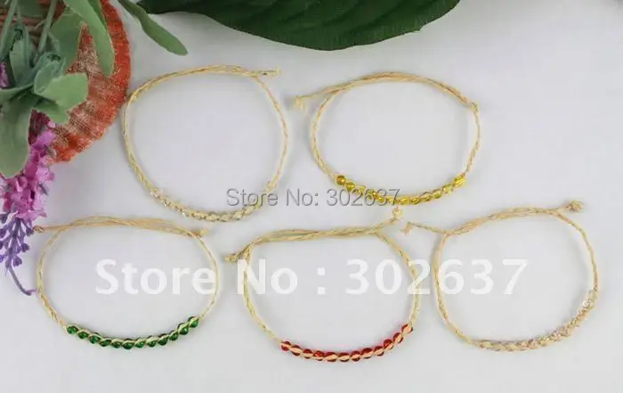 30PCS Mixed colours Glass braided raffia wish bracelets #21633
