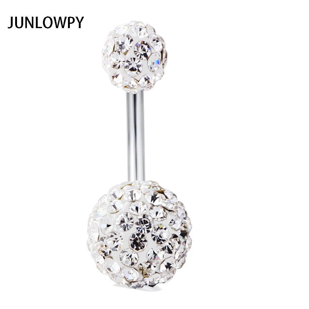 

JUNLOWPY Belly Piercing Rings Surgical Steel 14g Crystal Disco Ball Bell Button Ring Navel Barbell Body Jewelry 30pcs