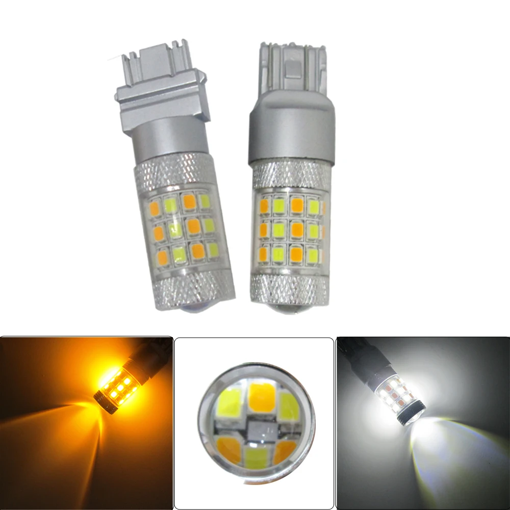 30PCS T25 3157 7443 42SMD P27 White Amber Auto Led DRL Light Dual Color LED Turn Signal Light switchback 2835 5W DC12V Leds Bulb