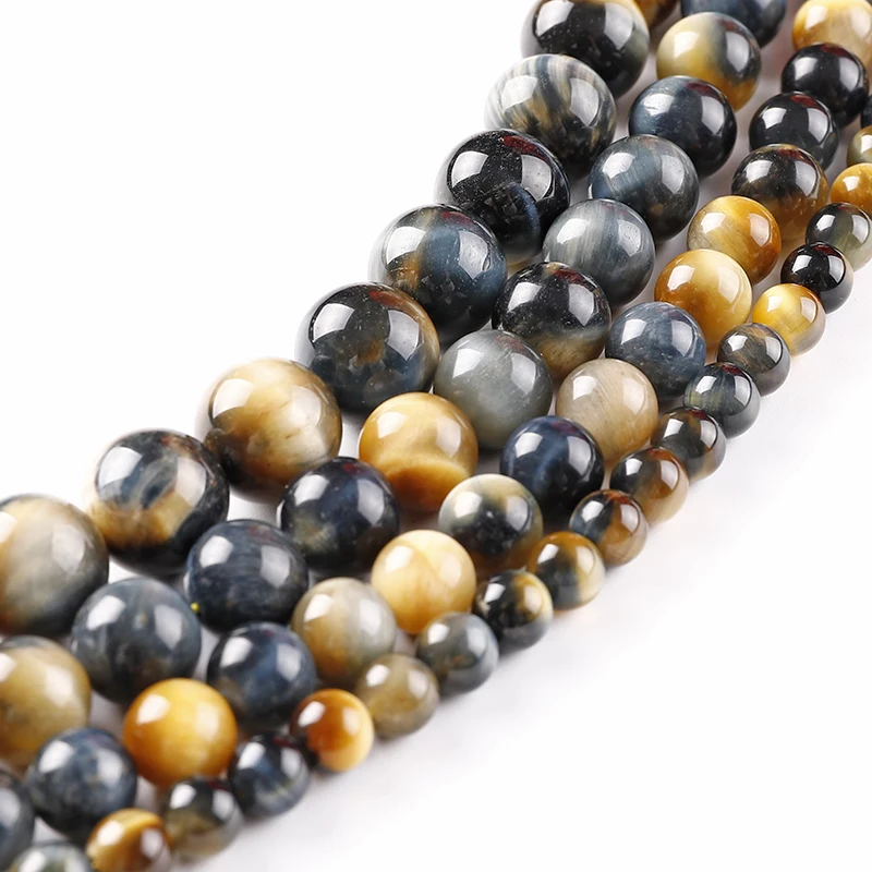 Natural Stone Blue Golden Tiger Eye Spacer4 6 8 10 12mm Round Loose Beads Fit DIY Charms Jewelry Making Bracelet Necklace