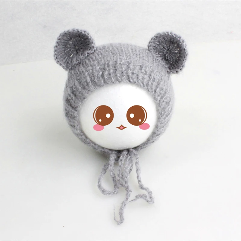 New Baby Hat Soft Mohair Bear Ear Newborn Knitted Hat Cap Infant Photography Props Crochet Pictures Accessories Bonnet