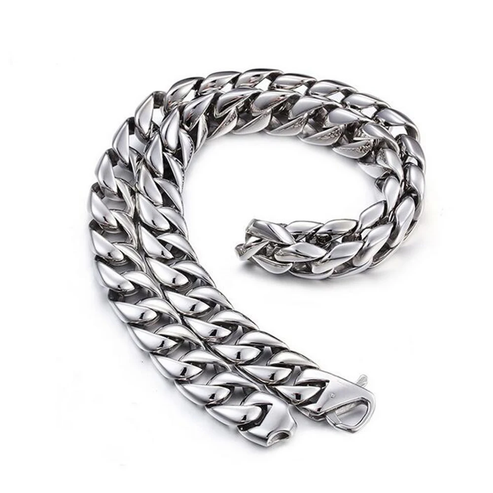 

15MM Heavy Punk Retro Curb Cuban Chain Necklaces For Men Women Hiphop Silver Color Stainless Steel Biker Bike Choker Jewelry