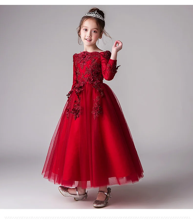 Elegant Appliques first communion dresses Shoulderless Vestido Daminha Casamento Party Ball Gown Red Organza Flower Girl Dresses