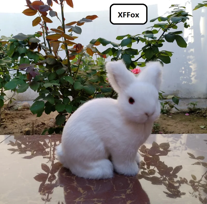 new cute real life squating rabbit model plastic&furs white rabbit gift about 13x8x14cm xf1992