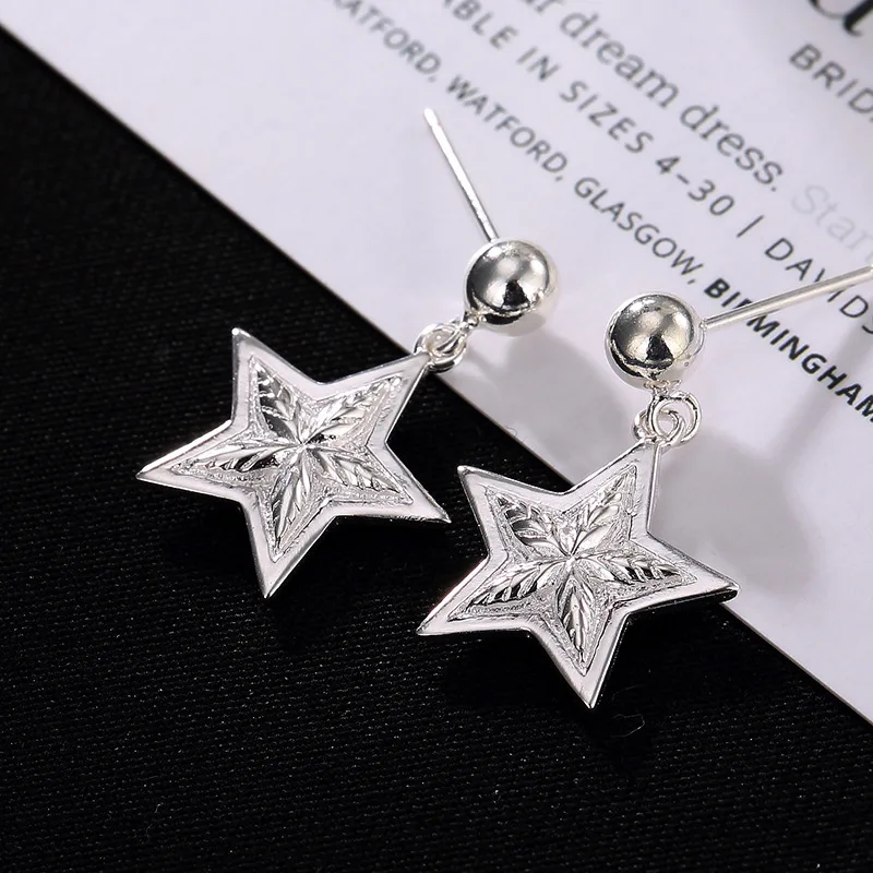 S925 Pure Silver Simple White Star Ear Nails Individual Moisture Anti-allergy Women's Silver Ear Ornaments Wholesale