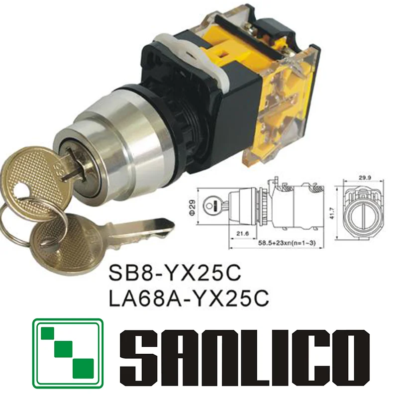 Key Lock Switch Selector Switch Rotary Switch Knob Switch Two or Three Position SB8 LA68A  LAY39-YX25C Ø22mm