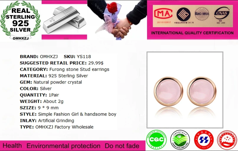 OMH wholesale Fashion jewelry Natural powder water crystal 925 sterling silver Stud earrings YS118