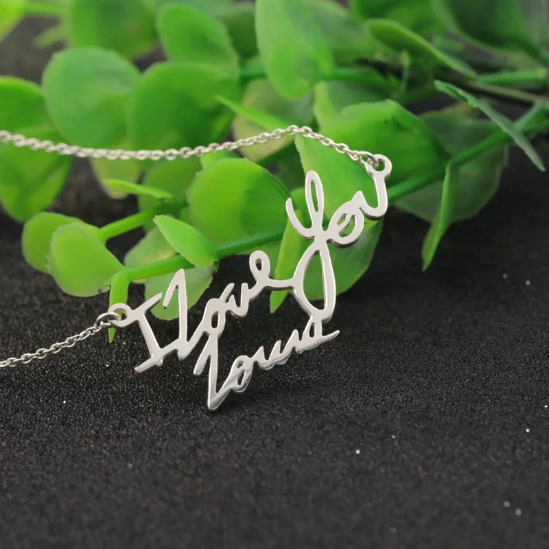 Signature I Love You Mom Customized Solid Silver Necklace Cut Out Personalized handwritten Pendant Mother Jewelry Gift