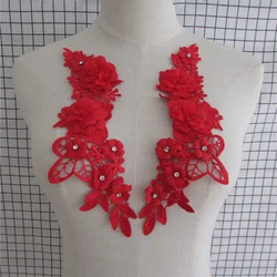 red Fabric Flower Venise Floral Lace Sewing Applique Lace Collar Neckline Collar Applique Diy Craft Neckline Sewing Accessories