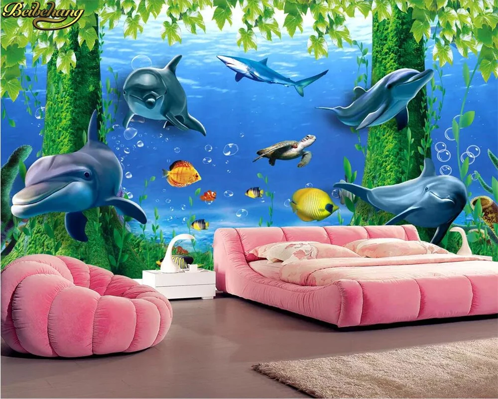 

beibehang Custom photo wallpaper mural dreamy underwater fairyland 3D dolphin TV background wall papers home decor