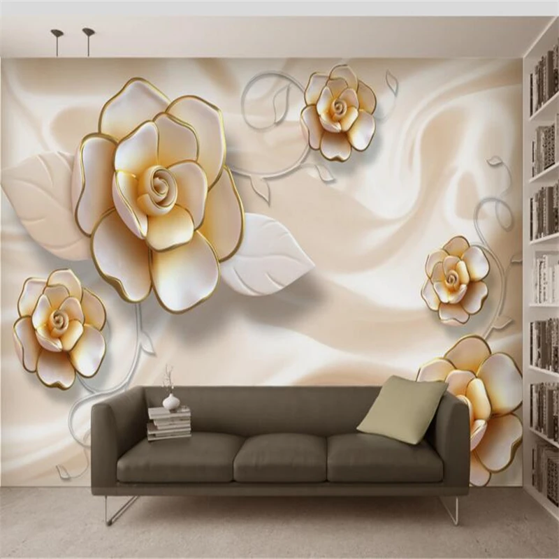 Beibehang relief large - scale flowers 3D living room TV wall paintings wallpaper home decoration 3d wallpaper papel de parede