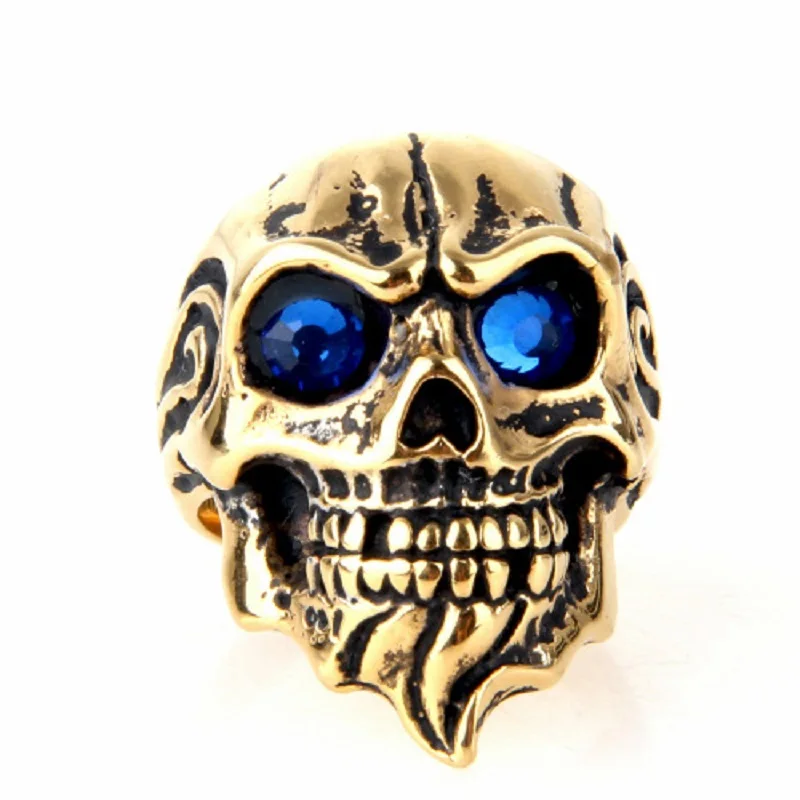 Men's Punk Cool Skull Blue Eyes Flame 316L Stainless Steel Biker Ring