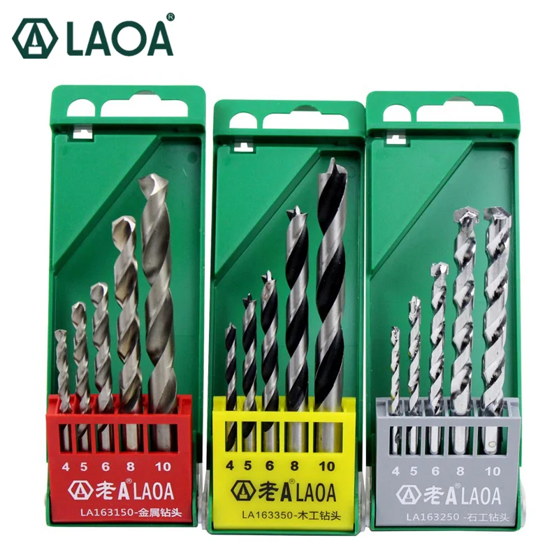 

LAOA Drill Sets Metal /Wood /Masonry Drilling Size 4mm/5mm/6mm//8mm/10mm Drill for Household Bits