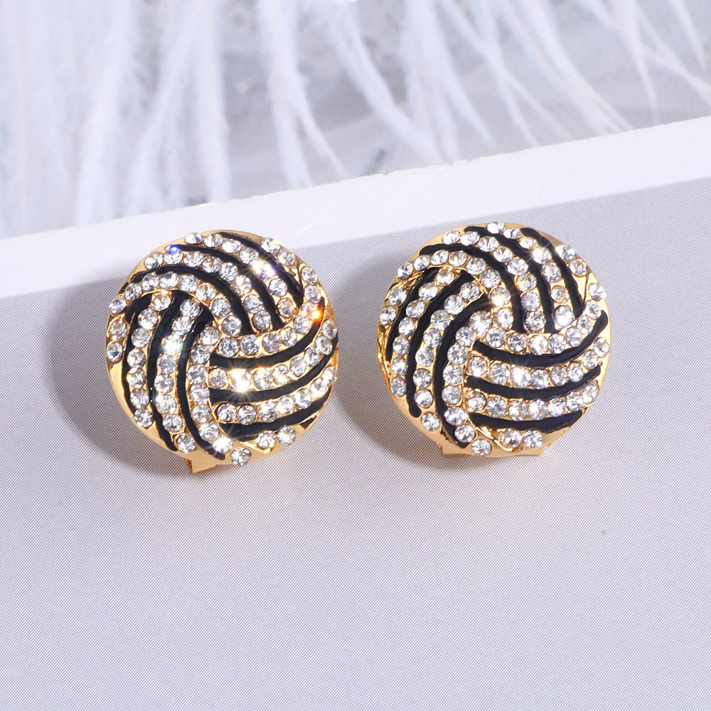 Trendy Element Gold Color Round Stud Earrings for Women Charm Shining Full Crystal Circle Earrings Wedding Jewelry Gift WX238