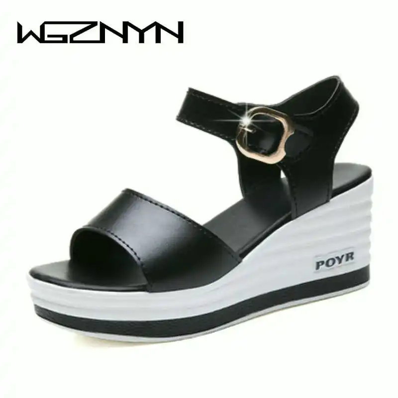 2022 Summer New Shoes Woman Leather High Heel Wedge Female Sandals Sponge Cake with Open Toe Thick Female Shoes sneakers W309