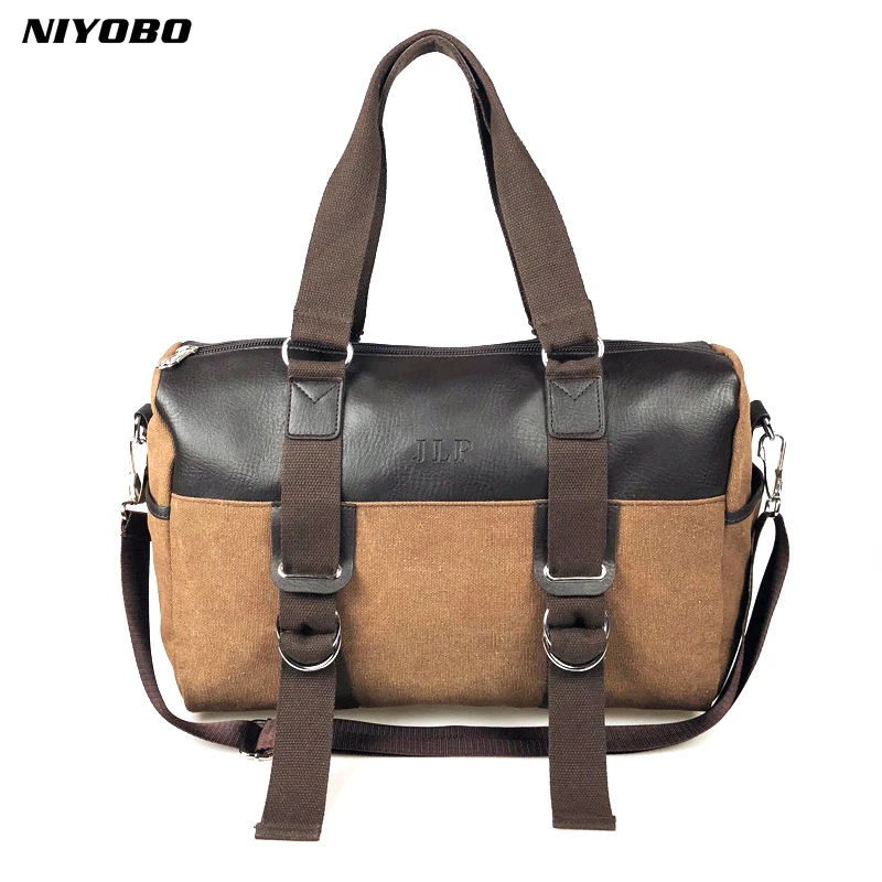 

NIYOBO Large Capacity Vintage Canvas Men Handbag Luggage Travel Duffle Bags Leather Suitcases Weekend Shoulder Bag Travel Tote