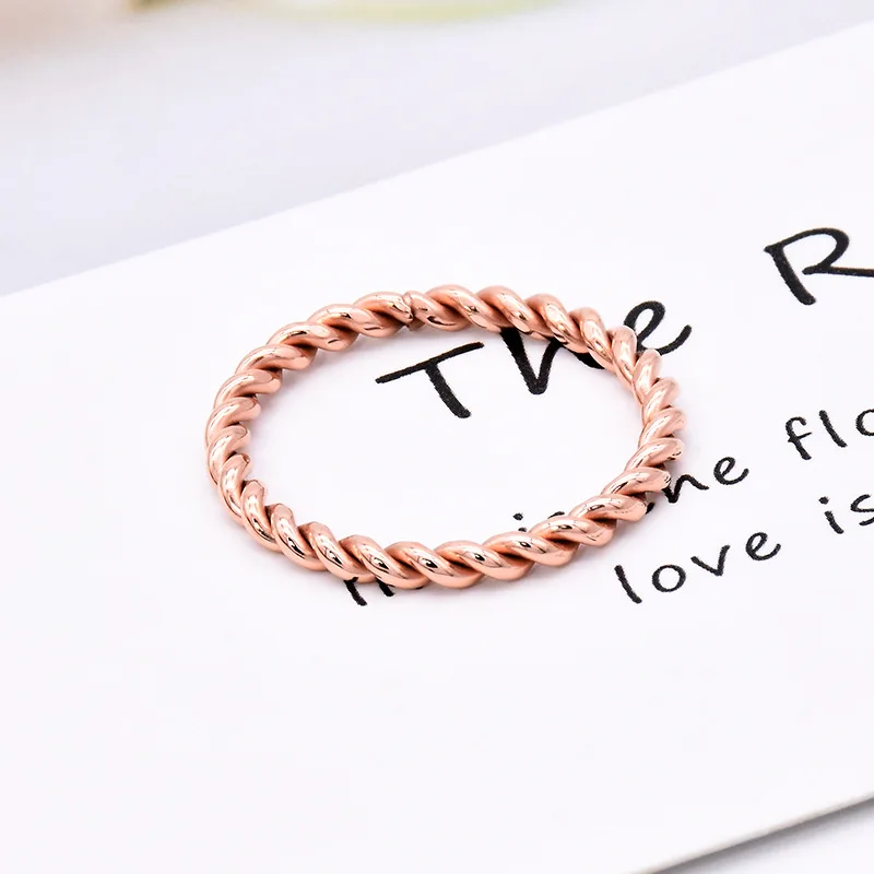 KNOCK high quality 2 mm  Fashion Small  Rose Gold Color Twisted Stainless Steel  for Women Wedding Party Ring jewelry