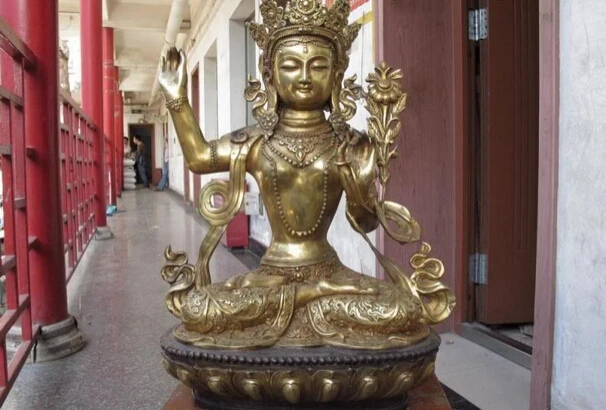 55CM Tibet Buddhism fane Copper Bronze Gild Manjushri GuanYin Kwan-Yin Buddha Statue