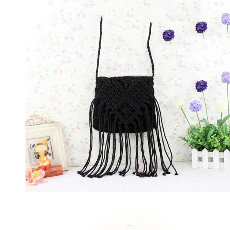 Neue Strohs ack böhmische Quaste Strand tasche Frauen häkeln Fransen Cross body ultraleichte Umhängetasche Frauen kleine Bolsos Feminina – Detail 9