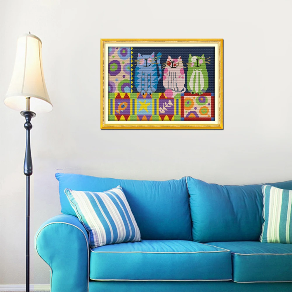 Joy Sunday Abstract painting cats Cross Stitch Sets Embroidery DIY Crafts Handmade Embroidery Kit Needlework Home Decoration