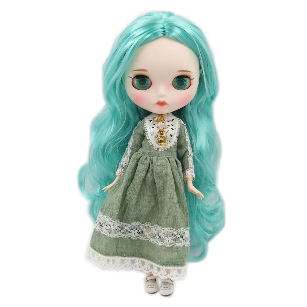 ICY DBS Blyth doll white skin joint body Turquoise hair new matte face with eyebrows Lip gloss BL4268