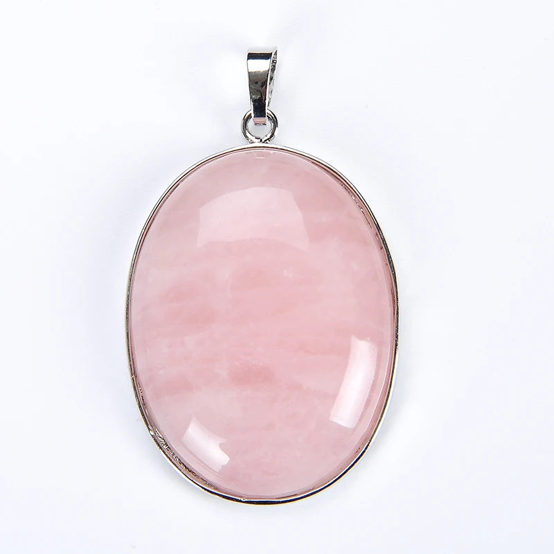 New Trendy Silver Plated Natural Lapis Lazuli Opal Rose Pink Quartz Stone Oval Pendant Fashion Jewelry