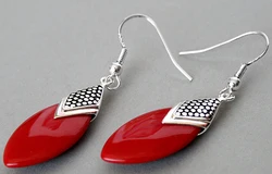 fabulous 925 Silver Red Coral Flat Drop Earrings 14/5