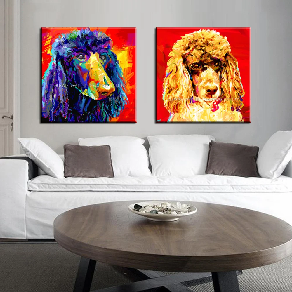 Professional Painter Hand Painted Oil Painting on Canvas Poodle Painting for Home Decor Bright Colors Animals Dog Head Painting