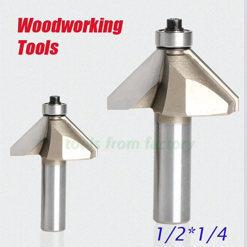 2pc Woodworking 45degrees 1/2*1/4 milling cutter with bearing trimming blades knife gong Woodworking Machine cutting tools