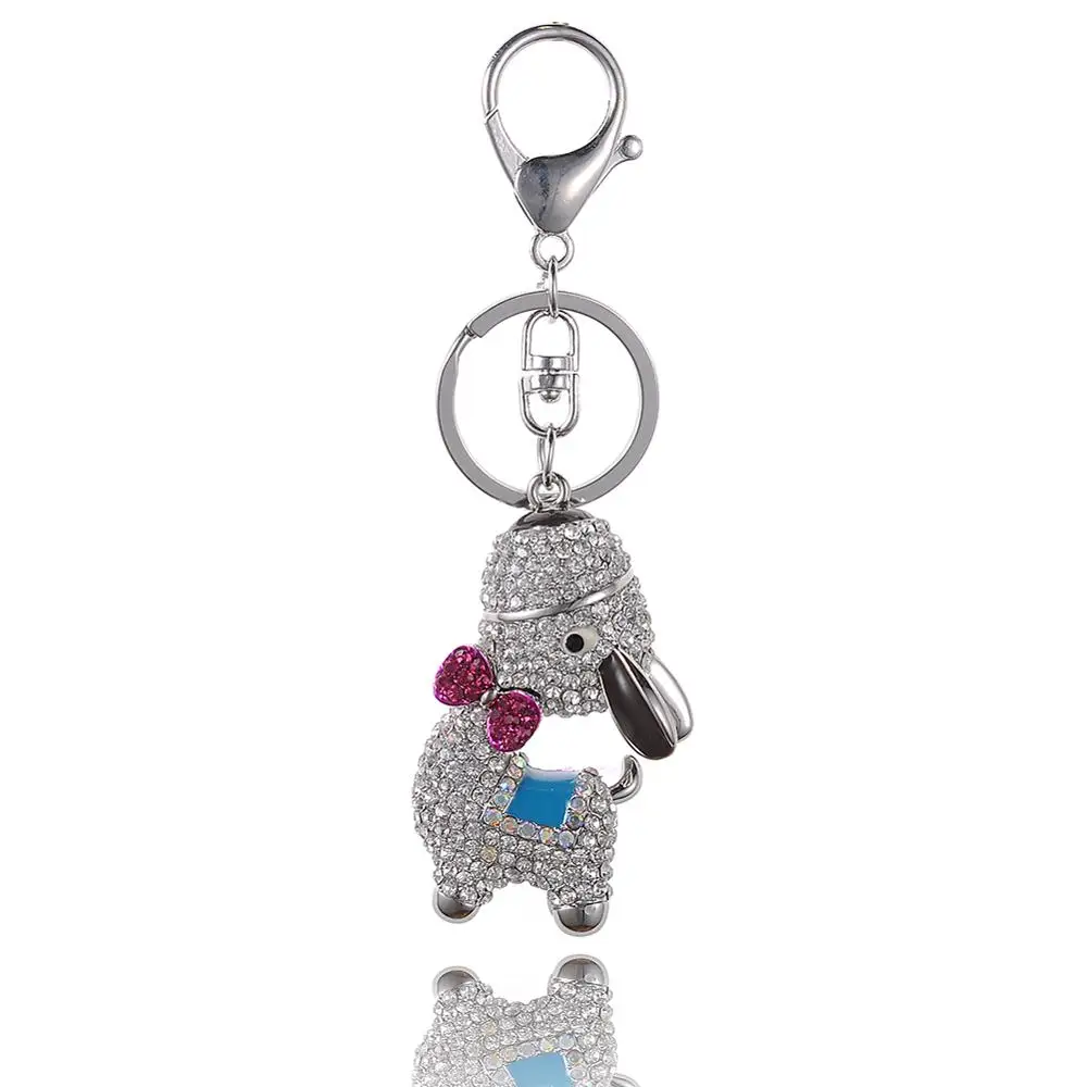 High Quality Drip Alloy Keychain Chaveiro Drop oil Glaze cute Dog rhinestone crystal KeyChain women stainless Key Ring