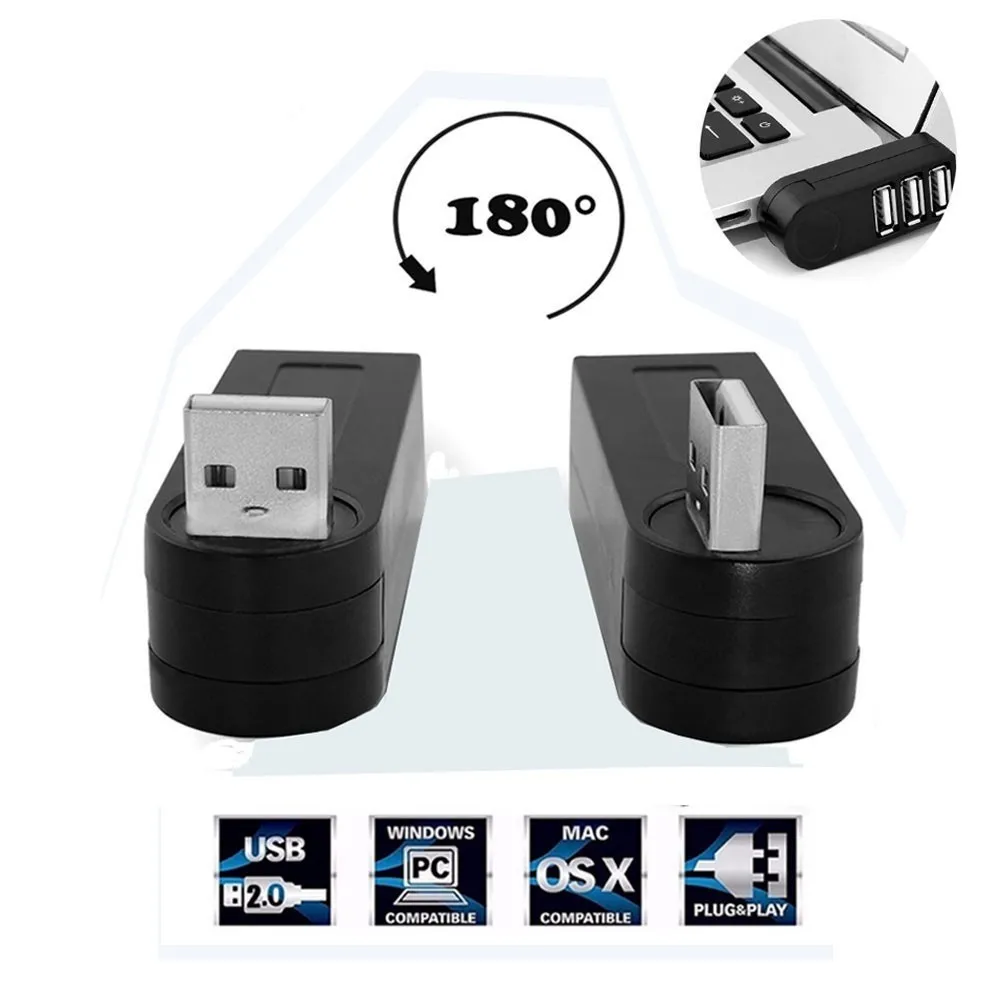 CHYI Micro Multi Porta Usb 2.0 Hub 3 Porte Mini Girevole Usb2.0 Hab Splitter Portatile Accessori Per PC Periferiche Per Computer Mac