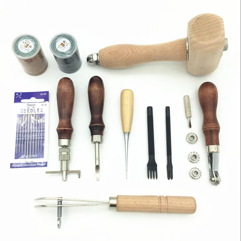 

DONYAMY 11pcs/set Leather Carving Punch Cutter Hammer Essential Tools Set Manual Craft DIY Sewing Leathercraft Handmade Tool