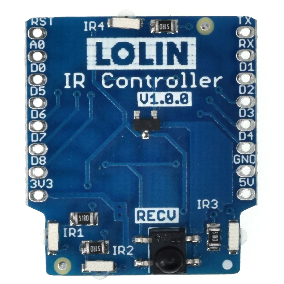 IR Controller Shield V1.0.0 for LOLIN D1 mini Infrared sensors 4x 940nm emitter 1x 38kHz receiver