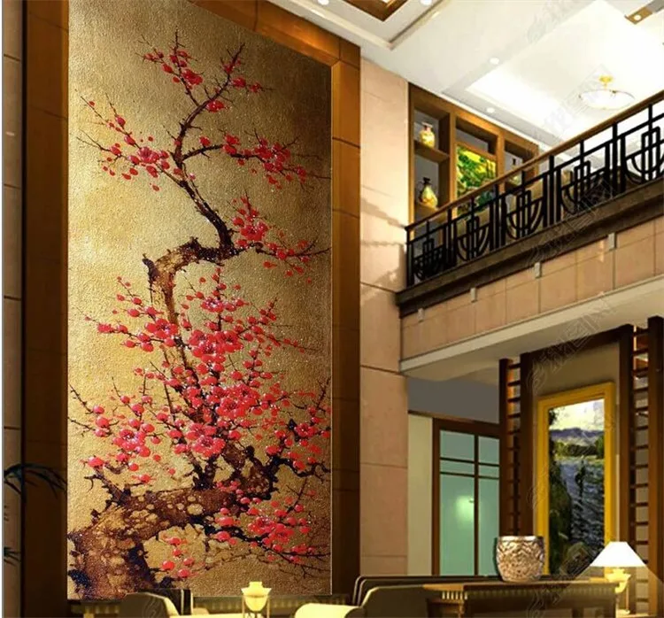 

Large custom wallpapers Fresco gold foil plum blossom off the living room background wall papel de parede para quarto