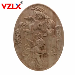 Wood Carved Corner Applique Natural Floral Woodcarving Decorative Wooden Figurines For Furniture Door Home Decal Little Angel