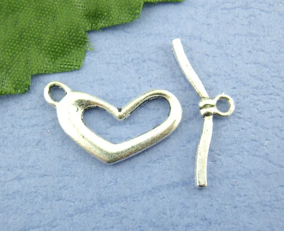 Free Shipping 60sets Antique Silver Love Heart Toggle Clasps 11x22mm Jewelry Findings J0390*2