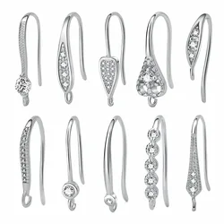 1pair 100% 925 Sterling Silver AAA Zircon Paved Earring Hooks Multi Designer Fancy Women Ear Wire Clasps DIY Jewelry Findings