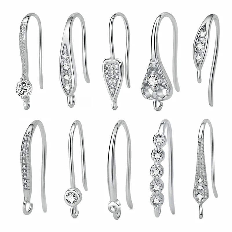 1 pair 100% 925 Sterling Silver AAA Zircon Paved Earring Hooks Multi Designer Fancy Women Ear Wire Clasps DIY Jewelry Findings