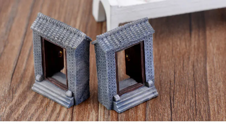 1PC Chinese Ancient Gate Wall Resin Miniatures Micro Landscape Ornaments Retro Figurines Mini Old City Gate Doll House DIY Craft