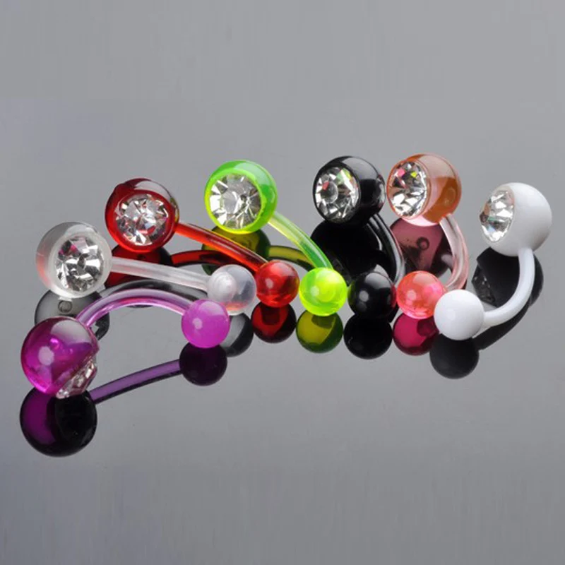 1PC Shining Acrylic Ball Button Ring 14G  1.6*11mm Crystal Navel piercing Indian Style Ombligo Piercing Nombril Nose Ring